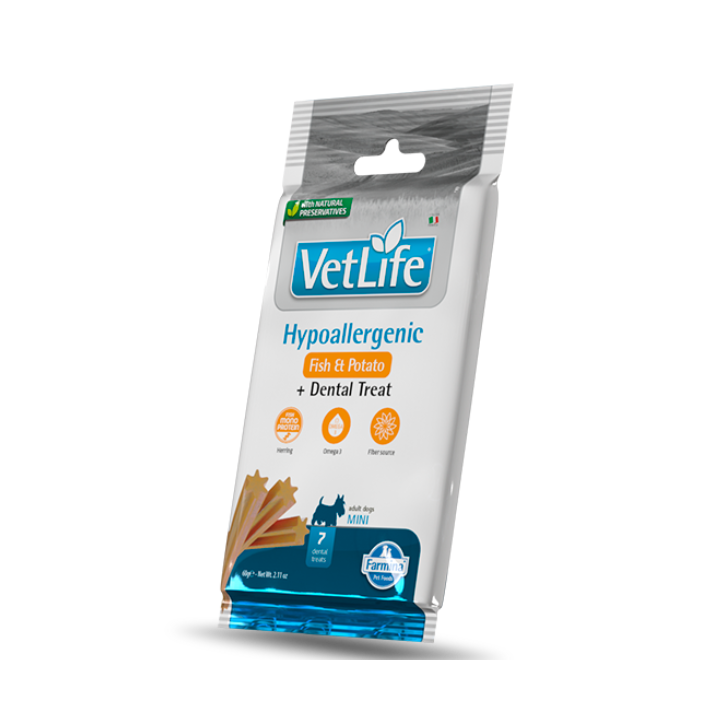 Farmina Vet Life Hypoallergenic snack dentali per cani Adult Mini 60 gr pesce/patate
