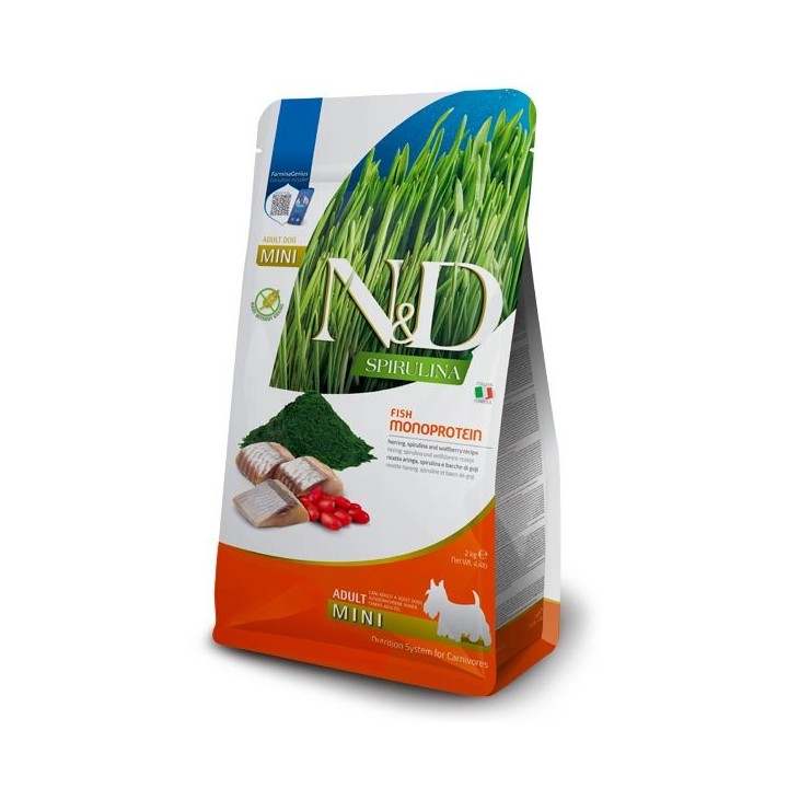 Farmina N&D Spirulina Grain Free Adult Mini Aringa, spirulina e bacche di goji kg 2