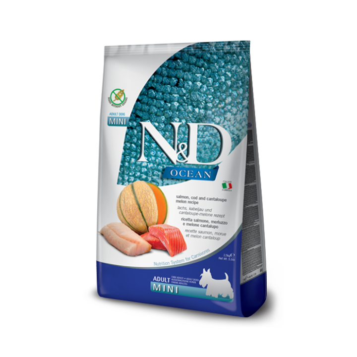 Farmina N&D Ocean Canine Adult Mini Salmone, Merluzzo e melone cantalupo kg 2,5