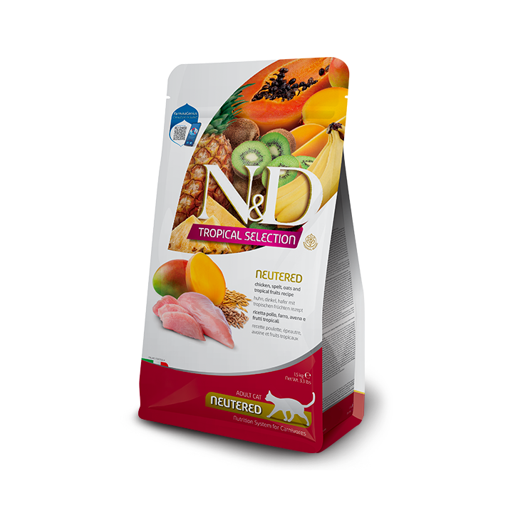 Farmina N&D Tropical Cat Neutered Low Grain Pollo e frutta tropicale kg 1,5
