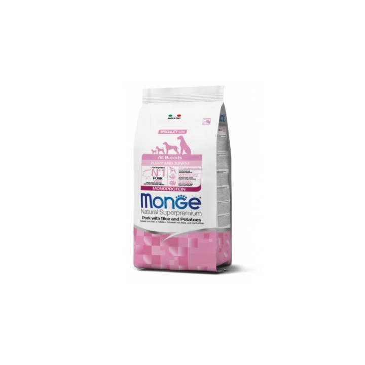 Monge Natural Superpremium All Breeds Puppy & Junior Monoprotein Maiale con Riso kg 12